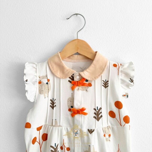 NWT Pretty Girls Romper One-piece Bubble Orange Woodland Character Bear 9-12M - Picture 3 of 3